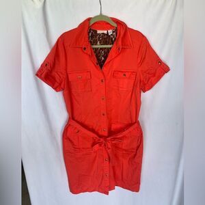 Chico's size 3 (XL) Tangerine Bright Trench Coat Style Dress Leopard Lining